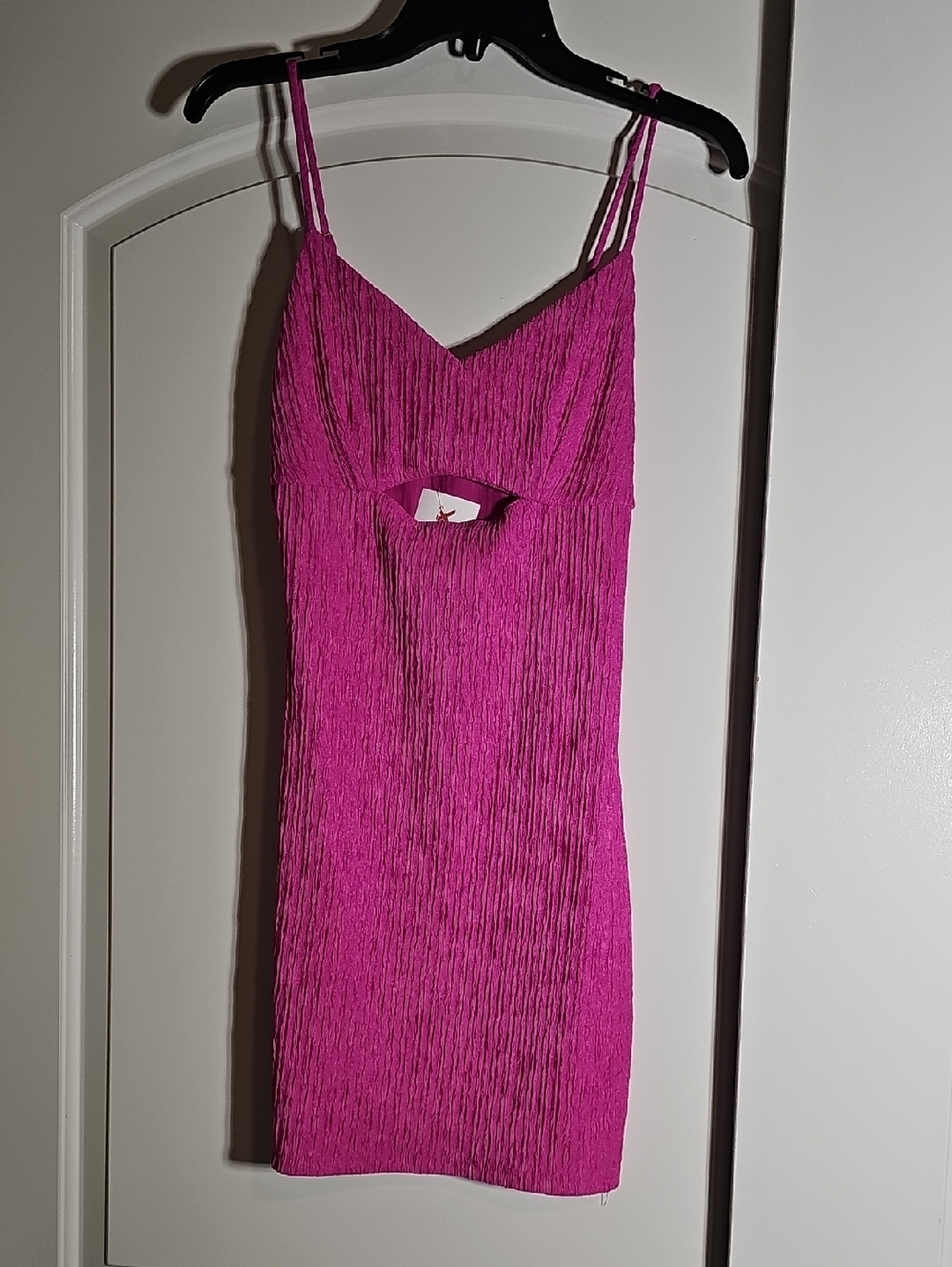 Rolla Coster Hot Pink Textured Mini Dress with Double Spaghetti Straps